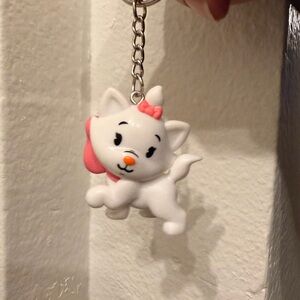 Cute White Cat Keychain with Pink Bow